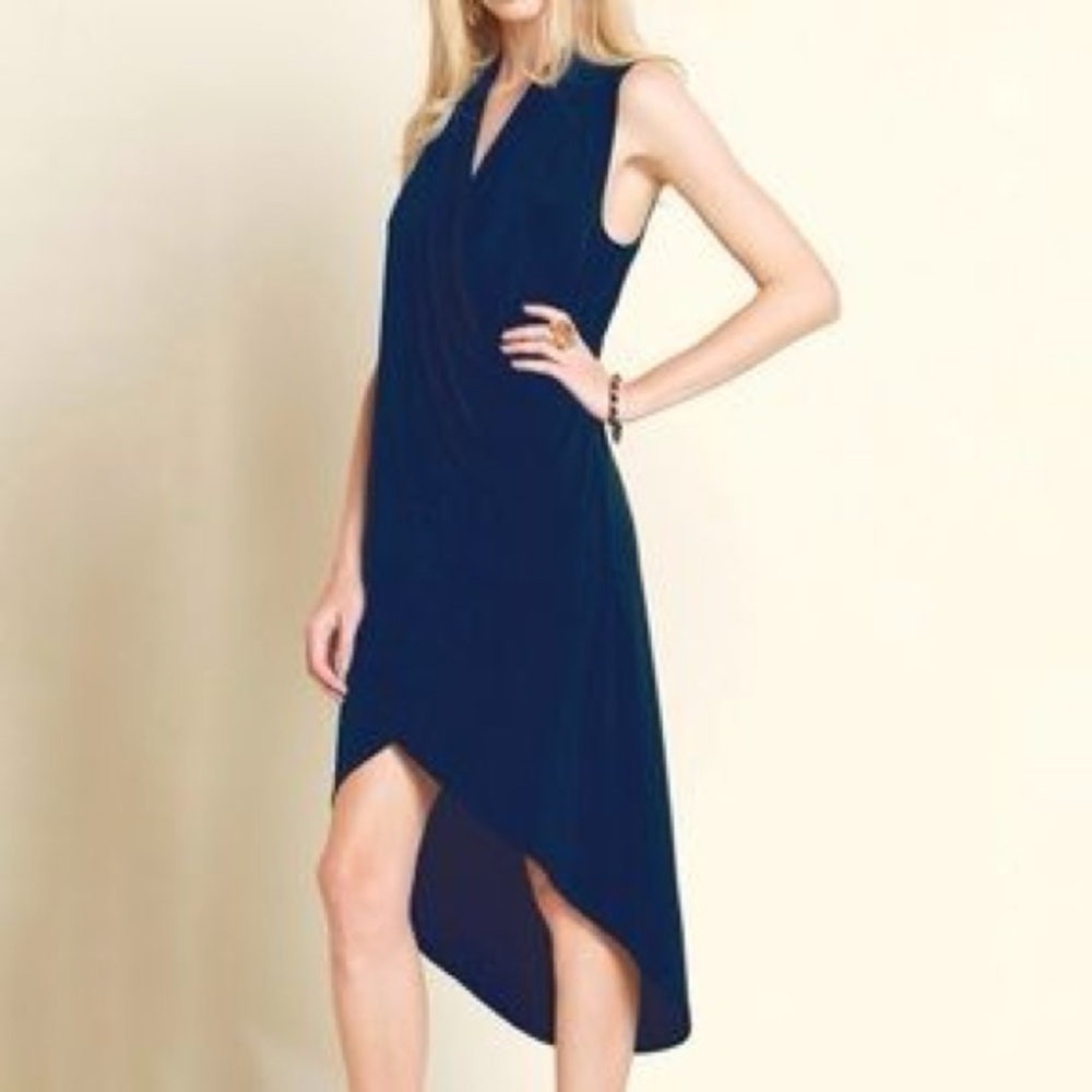 Clara Sun Woo High Low Navy Wrap Dress